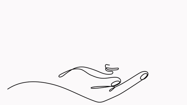Hand holding light bulb and paper plane continuous line drawing animated video.