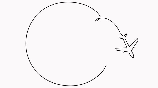 World map with flying airplane one line art animated video. Continuous Earth globe line drawing animation.