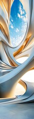 Abstract Architectural Design with Curved Lines and Blue Sky.