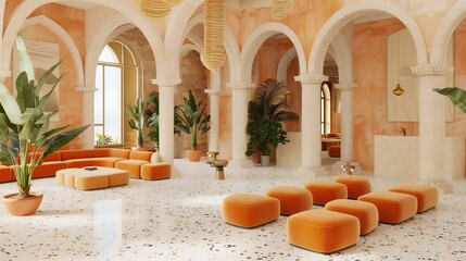 a haven of sophistication in a hotel suite adorned with tasteful 3D geometric patterns, creating a serene retreat.