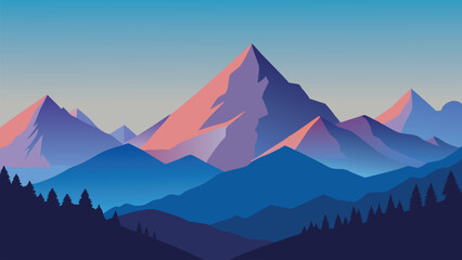  landscape showcasing majestic mountains beneath flat vector illustration