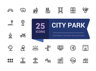 City park Icons set. Bundle of linear style city park Icons. Simple editable vector stroke illustration.