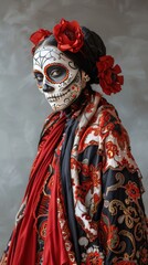 Fototapeta premium Woman in Day of the Dead Makeup and Traditional Clothing.