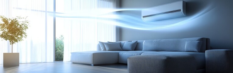 Modern Air Conditioning Unit Cooling a Bright Room