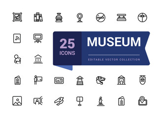 Museum, art and culture icons collection. Pixel perfect, minimalistic web and UI icon. Outline icon collections. Editable vector illustration.