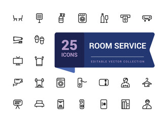Room service icon set. Related to hotel, motel and hostel. Pixel perfect, minimalistic web and UI icon. Outline icon collections. Editable vector illustration.
