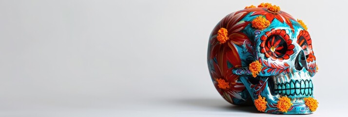Decorated Skull with Marigolds.
