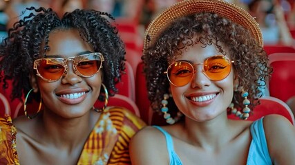 A young, African American woman and her female companion are at the movies.