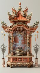 Fototapeta premium Traditional Chinese Incense Altar with Incense Sticks and Smoke.