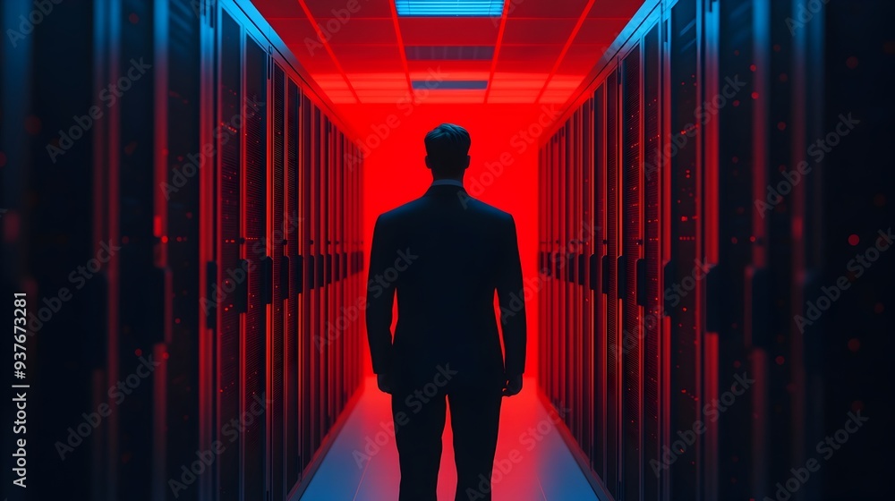 Poster technician inspecting ai powered server systems in the data center