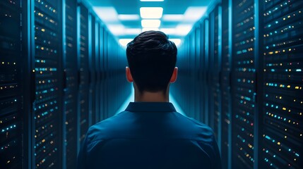 Technician Monitoring Server Performance for Data Processing