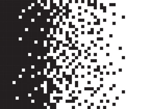 Dissolve pixel disperse blocks. Dust fragment, broken dots texture. Fractured disperse. Mosaic filled square dotted abstract pattern