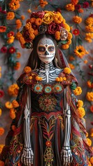 Fototapeta premium Woman in Day of the Dead Makeup and Traditional Dress.