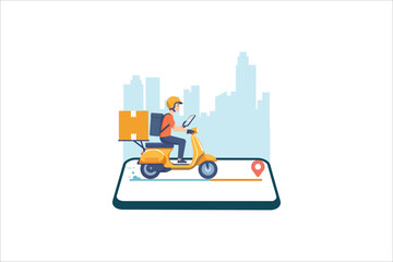 Online delivery on mobile application, Food order app. E-commerce concept, online order tracking.