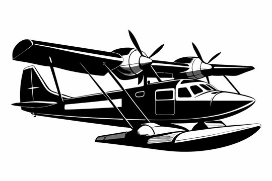 black and white seaplane clip art preview
