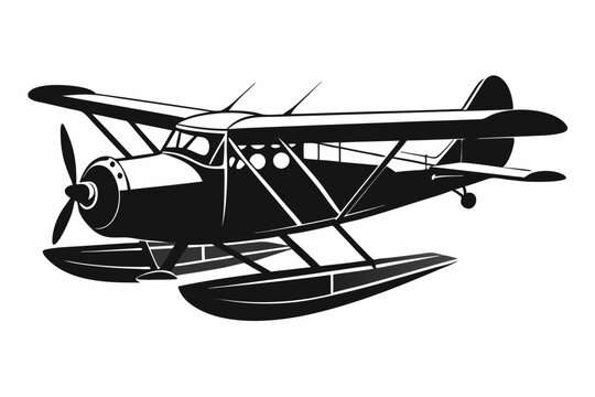 black and white seaplane clip art preview