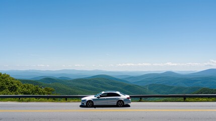 Naklejka premium Car Driving Along Mountain Ridge Scenic Highway