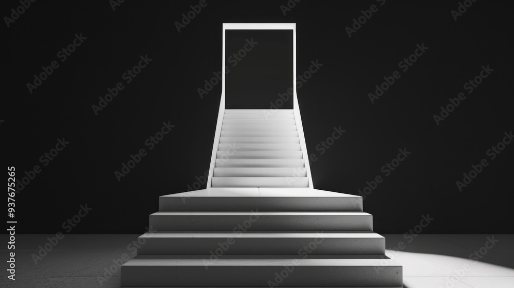 Poster the pristine white staircase rises gracefully toward an open frame, inviting curiosity and explorati