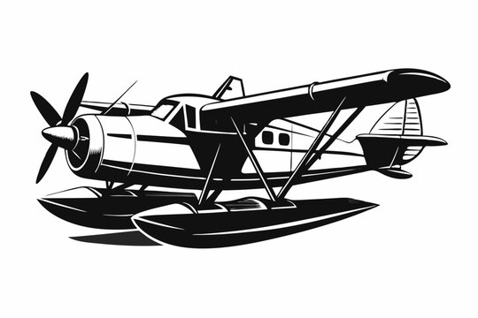 black and white seaplane on white background clip art preview