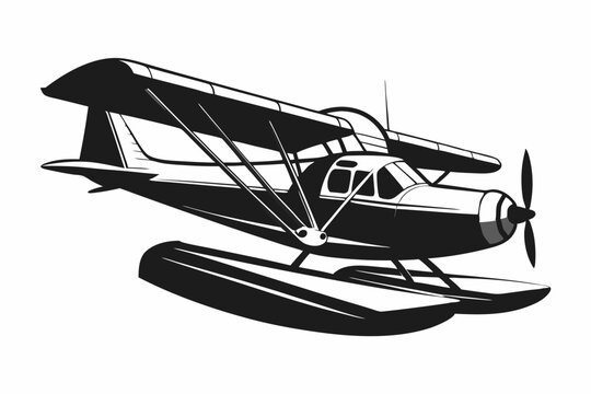 black and white seaplane flying clip art preview