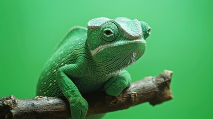 Obraz premium A Close-Up of a Green Chameleon Resting on a Branch