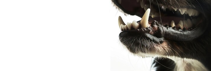 Close-up of a dog's open mouth, showing teeth and gums.