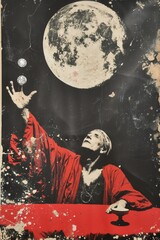 An enchanting and mystical figure is conjuring the vast cosmos under a beautifully radiant full moon