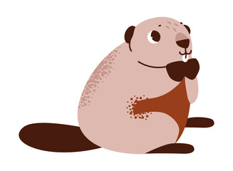 Cute beaver isolated on white background. Rodent, dam builder animal. Flat vector illustration