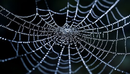 Naklejka premium Intricate Art of Weaving Spider Web in Dark Spooky Setting with Blue Light