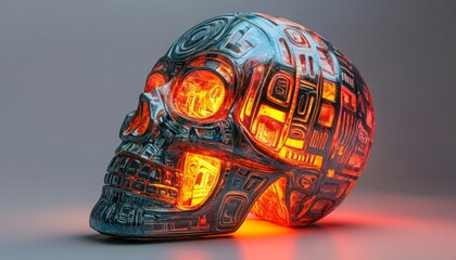 Naklejka premium Crystal Skull with Maya Civilization Design on White Background in Studio Setting