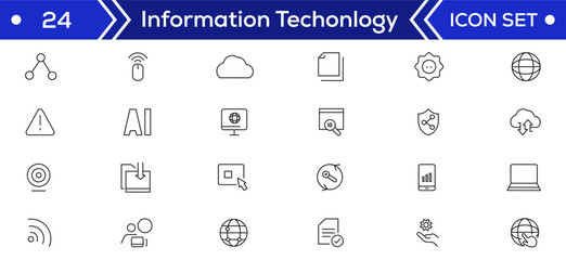 Information Technology Minimal line icons Bundle. Programming, Network, Website, Process, Internet, Data, Technology icon for apps and website