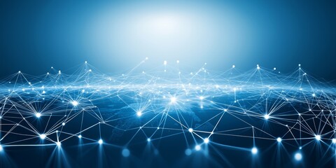Fototapeta premium Futuristic Global Network Connections with Digital Nodes and Lines on a Blue Background