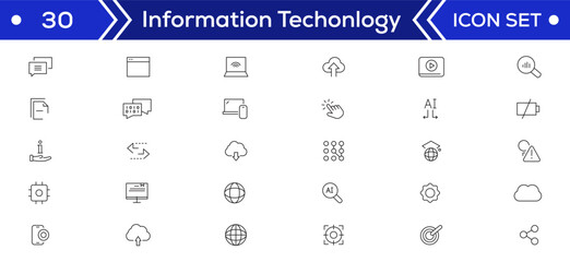 Information Technology Minimal line icons Bundle. Programming, Network, Website, Process, Internet, Data, Technology icon for apps and website