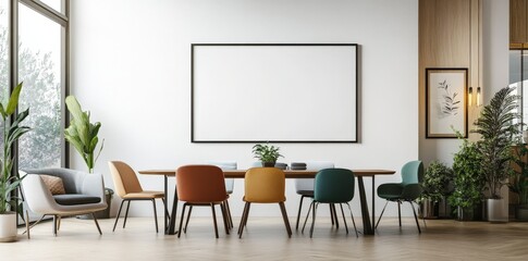 Modern Minimalist Interior Design with Empty Frame for Artwork.