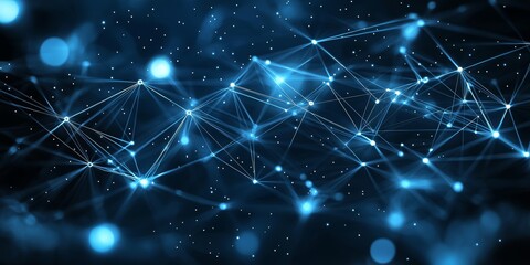 Fototapeta premium Abstract Network of Glowing Blue Lines and Dots on a Dark Background Representing Data Connections and Technology