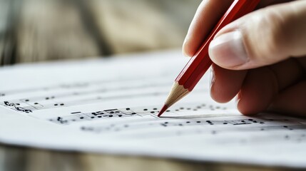 The red pencil on music sheet