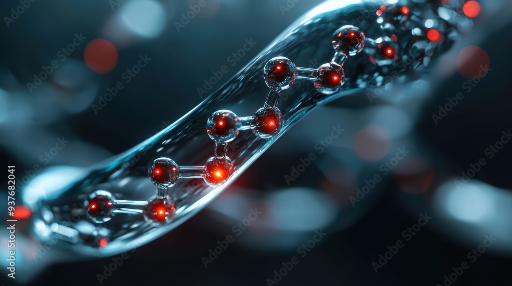 Poster molecular structure with glowing elements, representing scientific innovation and discovery. image c