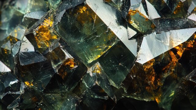Detailed view of green andradite garnet with intricate crystal structures.