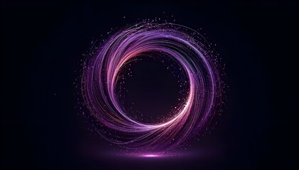 purple abstract circle particle effect, ring with swirling particles visual effect layer overlay isolated black and transparent PNG background