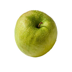 juicy organic green apple in drops of water isolated on white
