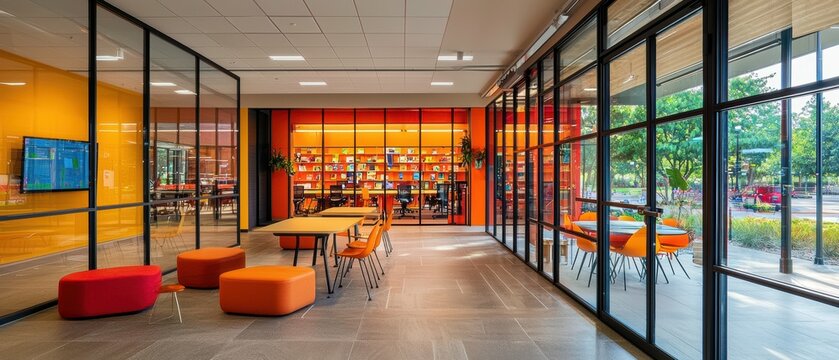 Collaborative area with interactive paper-like surfaces and seamless glass walls