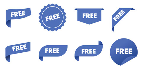 Free - set of blue stickers, labels - vector illustration