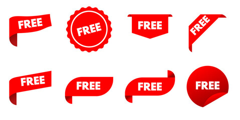Free - set of red stickers, labels - vector illustration