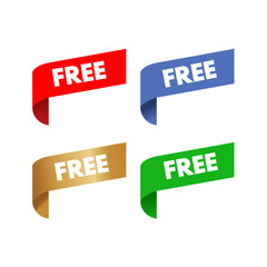 Free - set of stickers, labels - red, green blue and gold - vector illustration