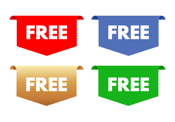 Free - set of stickers, labels - red, green blue and gold - vector illustration