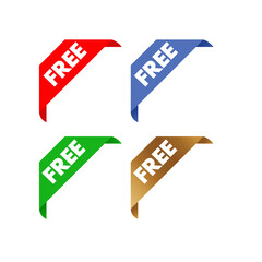 Free - set of stickers, labels - red, green blue and gold - vector illustration