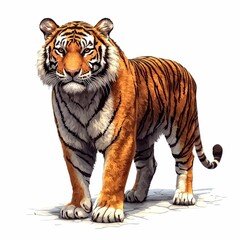 Obraz premium A Powerful Siberian Tiger Standing on White Background