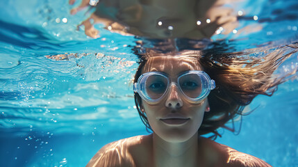 Fototapeta premium Woman swimming pool.Underwater photo
