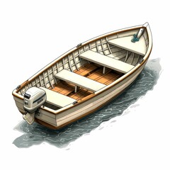 Obraz premium A White Rowboat With Outboard Motor On Water