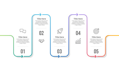 5 Business Process Data Infographic Design Templates. Business Presentation, Report, Timeline, Planning, Marketing and Information. Vector Illustration.